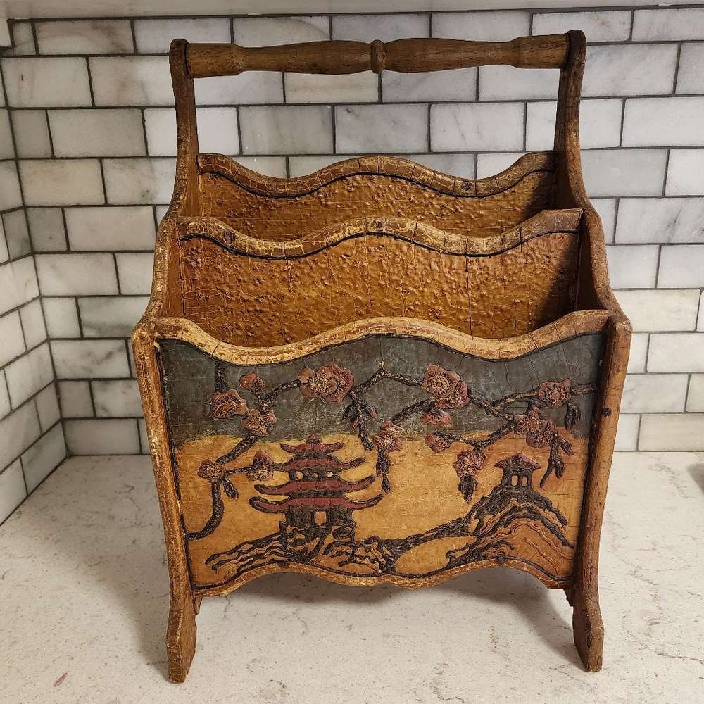 Vintage asian Japanese style magazine rack